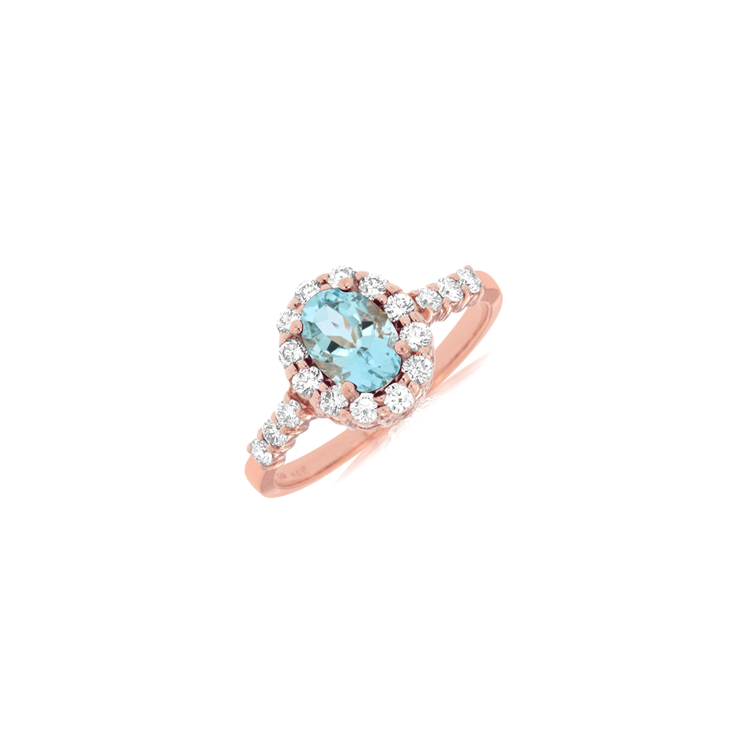 Sabel Collection Rose Gold Oval Aquamarine and Diamond Ring
